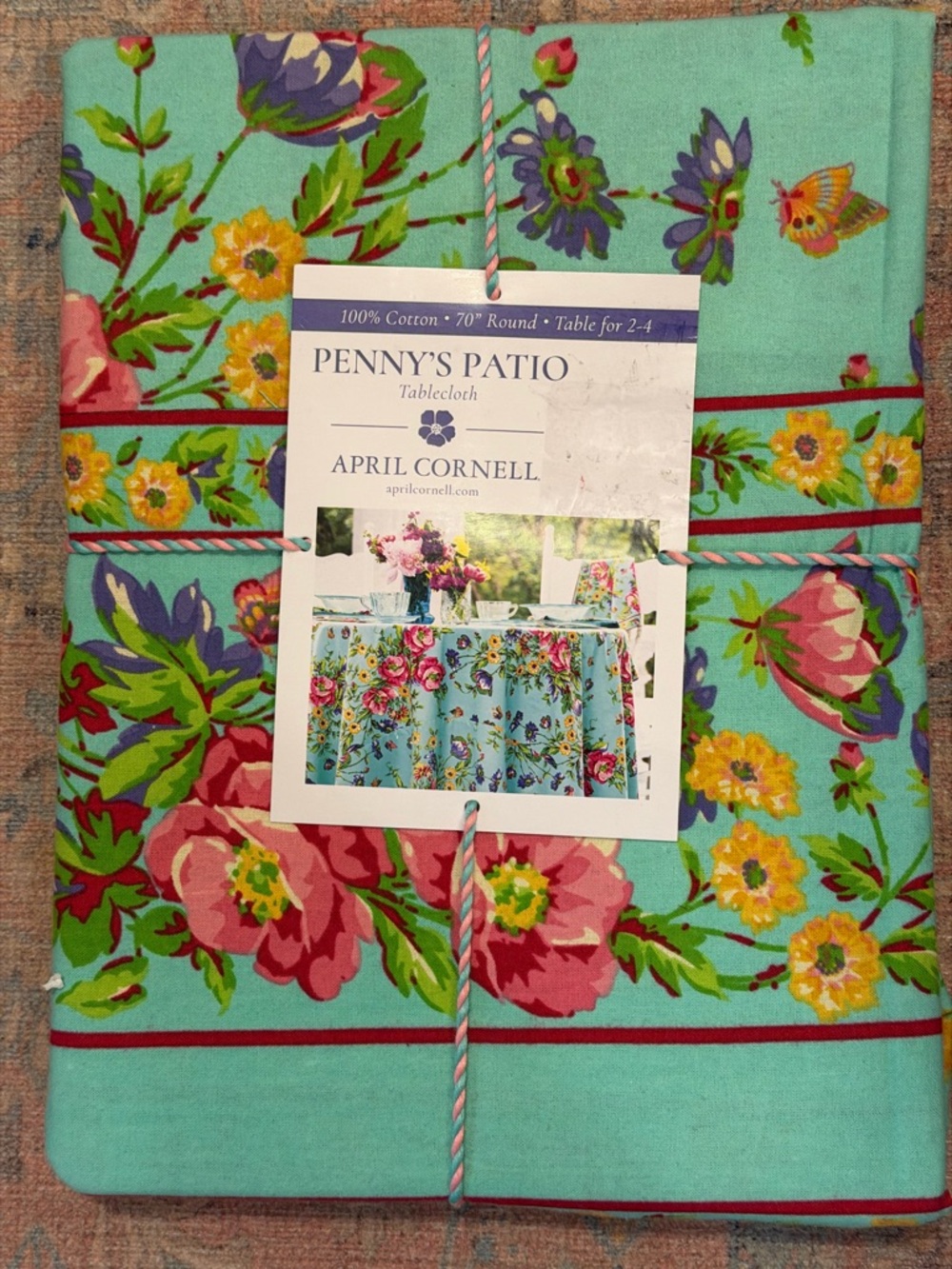 Brand New April Cornell Blanche 70” Round Cloth Floral in Turquoise - Picture 5 of 9